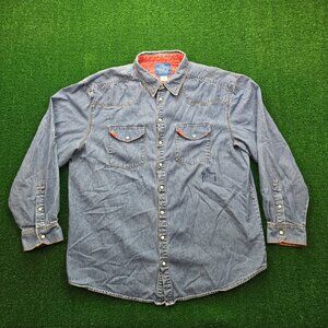 Guy Harvey Shirt Mens XL Blue Denim Button Up Pearl Snap Outdoors Fishing Marlin